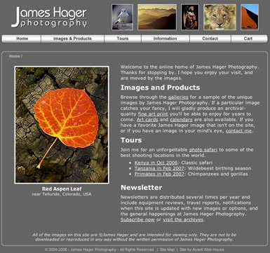 Home page for James Hager Photography
